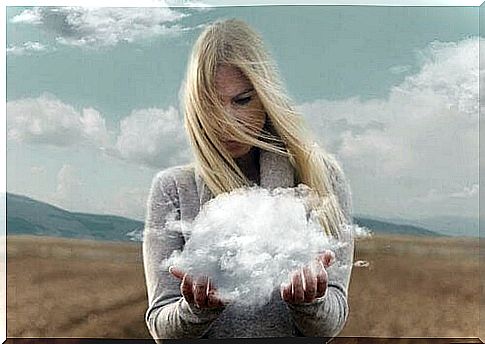 Girl with cloud in hand