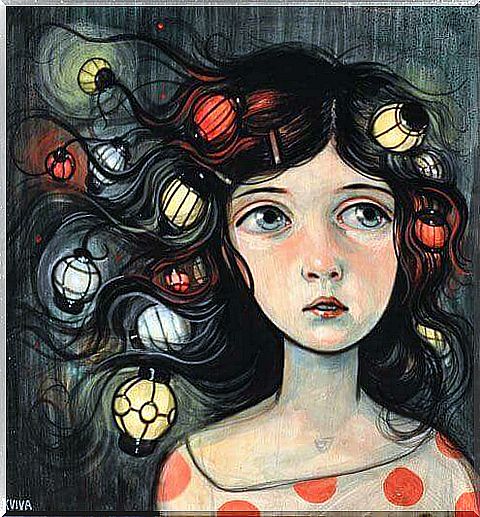 woman with lanterns in her hair