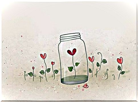 Glass jar with a heart inside