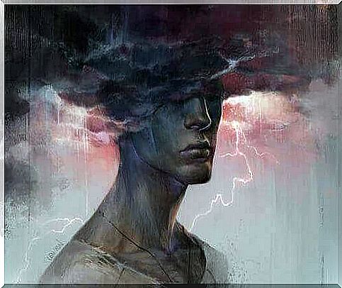 Man with cloud on his head