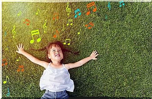 Little girl listening to music