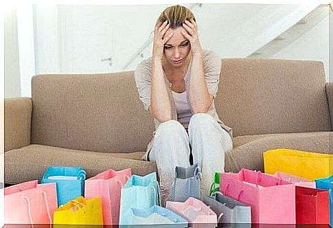 Woman worried about too much shopping