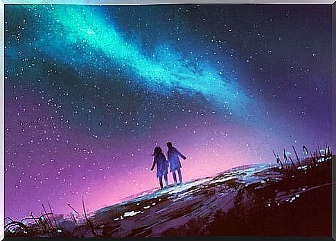 Couple strolling at night